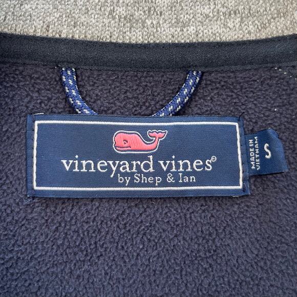 Vineyard Vines Full Zip Knit Vest Gray Navy Fleece Lined Pockets Men's Small - Picture 5 of 8